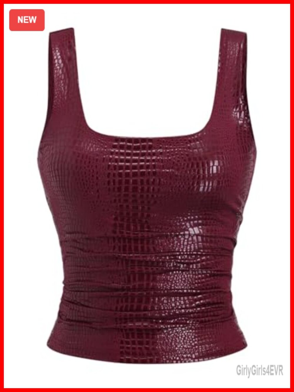 Faux Leather Square Neck Sleeveless Tank Top Y2K Ruched Slim Fit Club Outfit